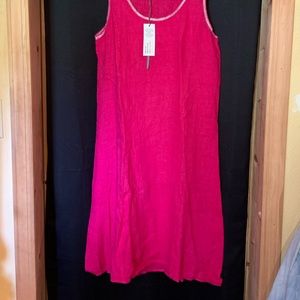 100% linen sleeveless lurex trim a line dress